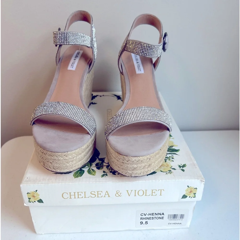 Chelsea & Violet Size 9.5 Rhinestone Henna 4” Wedge Espadrille Heels New In Box